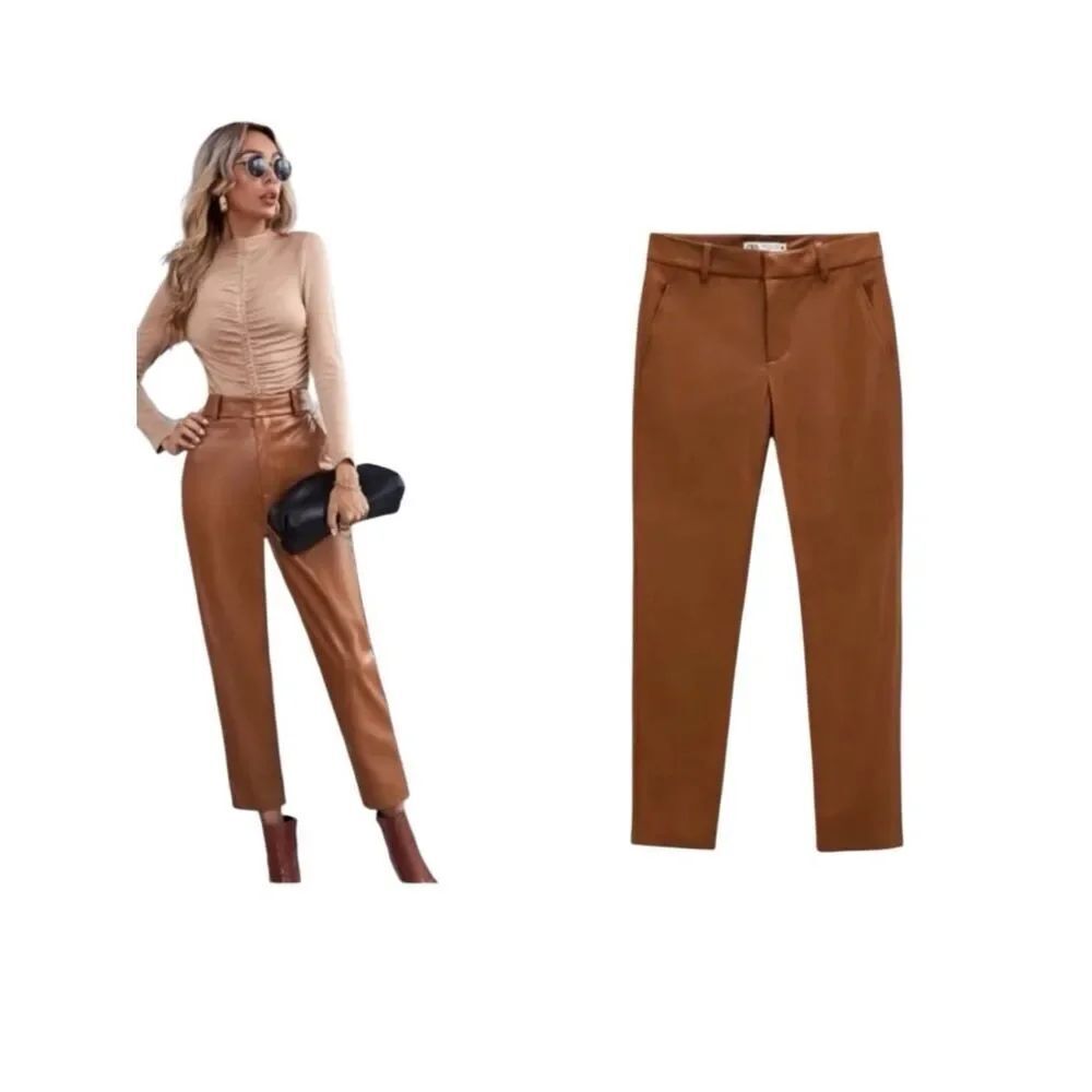 Zara Faux Leather Pant trousers camel brown Size 2